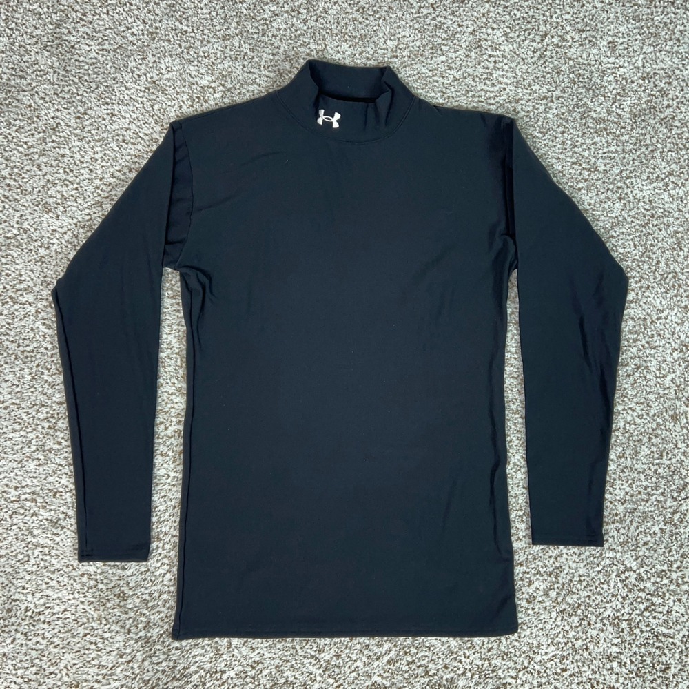 Under Armour Shirt Mens Large Black Athletic Mock Neck Base Layer Compression